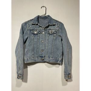 Girls‎ Blue Denim Jacket with pearls embellished small